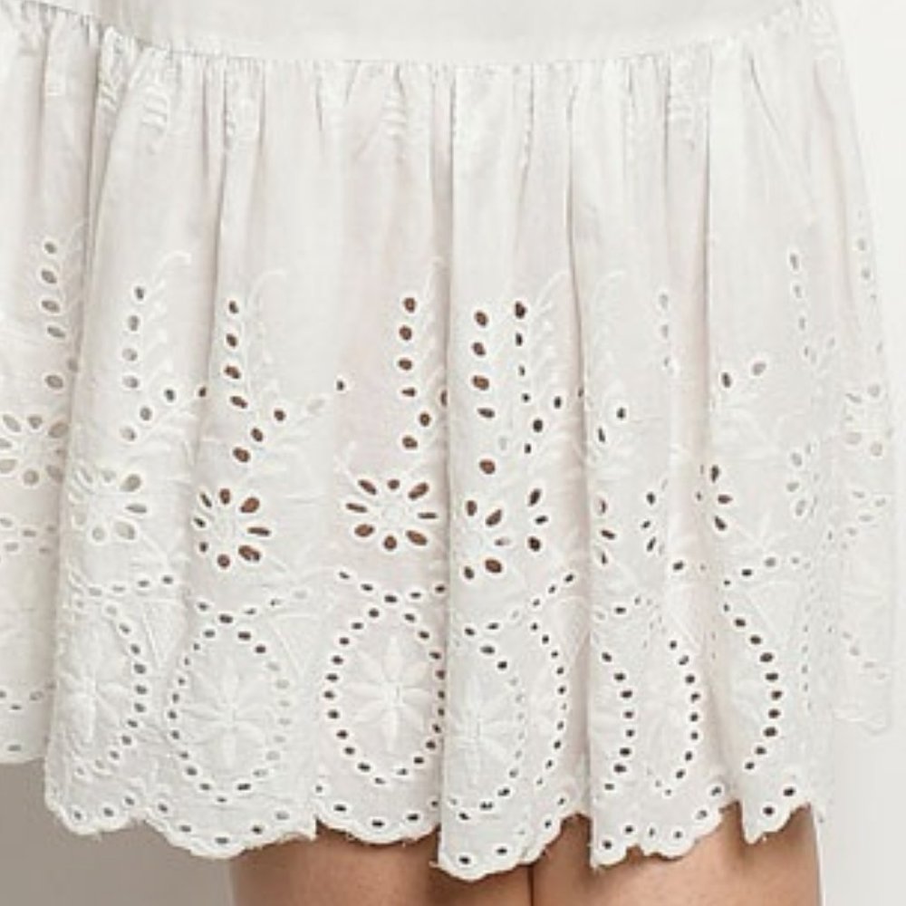 Off White Cotton Eyelet Detail Dress - Picture 5 of 8